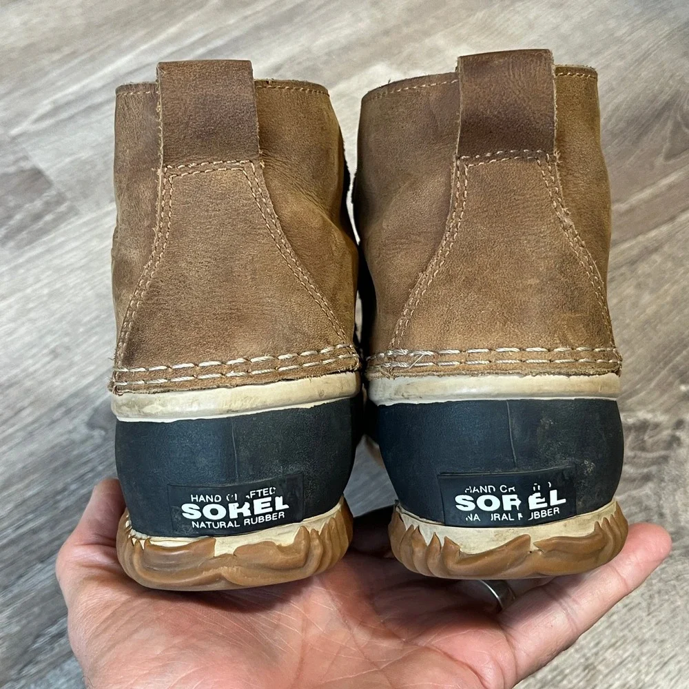 Sorel Out N About Leather Duck Boots Elk Black Waterproof Ankle NL2133-286 Wom 9